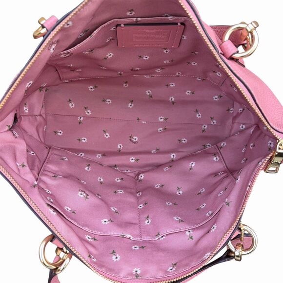 COACH Kelsey Pink Pebbled Leather 2 Way Handle Satchel Bag w/ Tags Daisy Lining - Picture 5 of 9